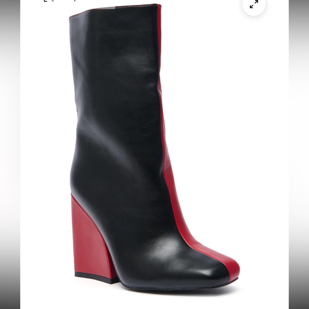 AKIRA Black and Red Two-Tone Block Heel Boot